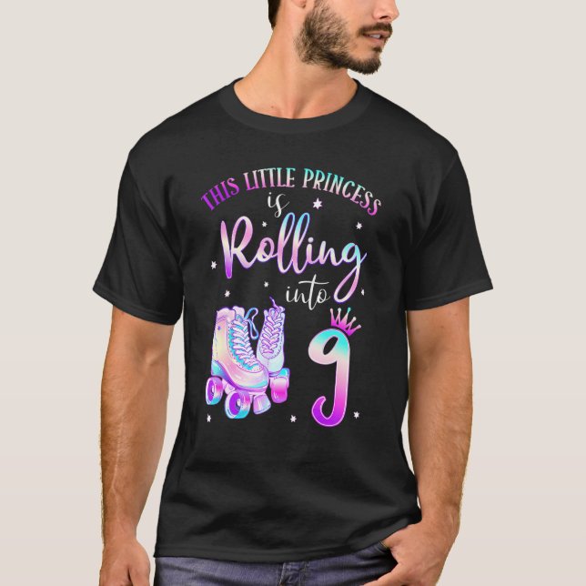9th Bday Rolling Into 9 Birthday Roller Skate Them T-Shirt (Vorderseite)