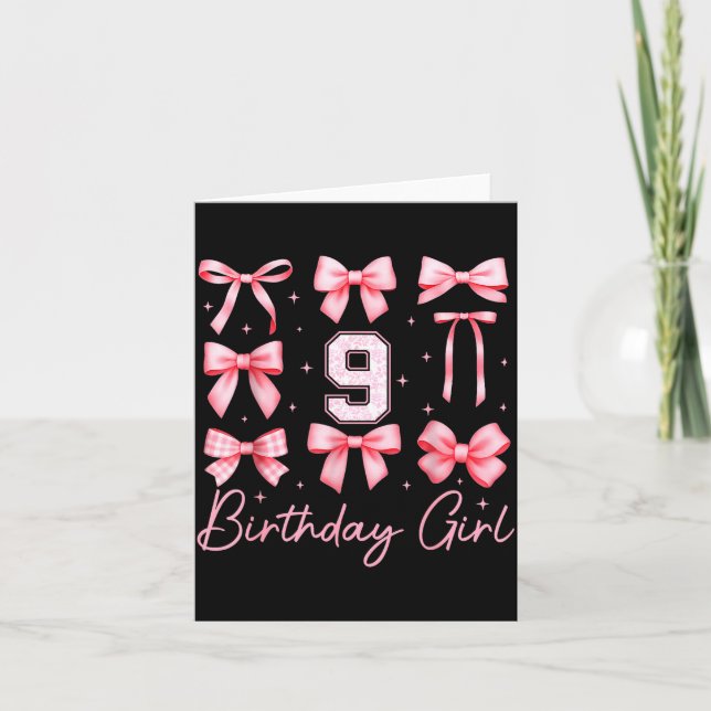 9th Birthday Girl Coquette Bow Nk Floral Toile 9 Y Karte (Vorderseite)