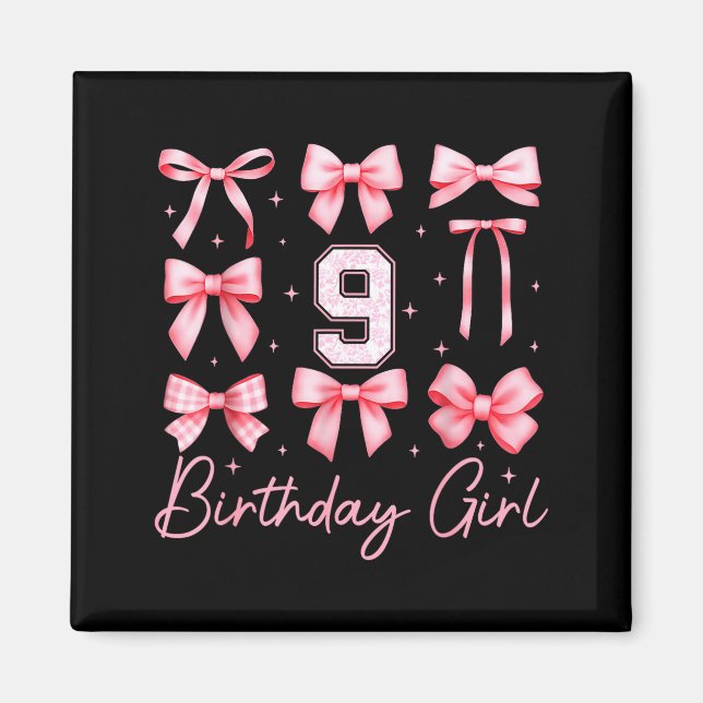 9th Birthday Girl Coquette Bow Nk Floral Toile 9 Y Magnet (Vorne)