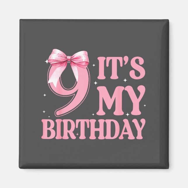 9th Birthday Girl Coquette Nk Bows 9 Year Old Birt Magnet (Vorne)