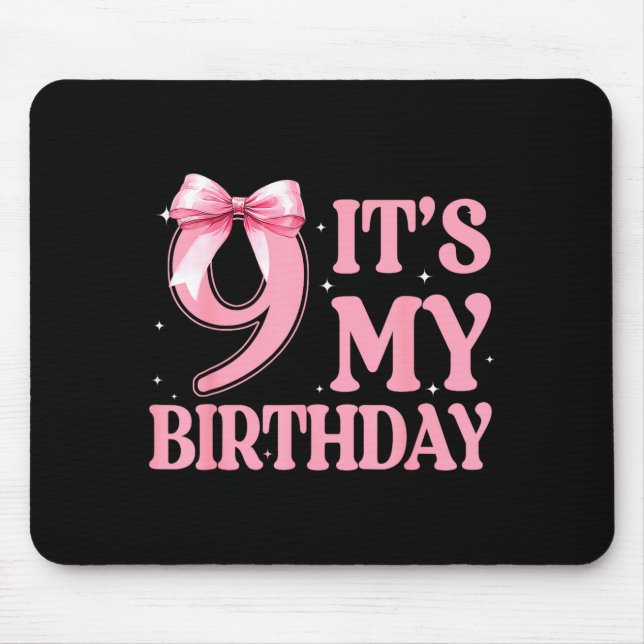 9th Birthday Girl Coquette Nk Bows 9 Year Old Birt Mousepad (Vorne)