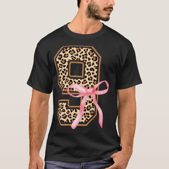 9th Birthday Girl Nk Coquette Bow Leopard 9 Year O T-Shirt (Vorderseite)