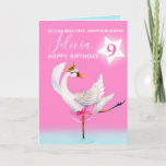 9th birthday karte<br><div class="desc">Watercolor whimsy swan personalized name and age birthday card. Personalize with your own name and age, reads to our beautiful granddaughter Felicia 9 and message inside reads we hope you have a wonderful day! Pretty shades of pink, aqua blue, and white. Other matching dancing ballerina swan items schluckbar. An original...</div>