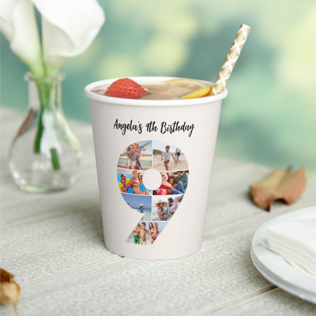 9th Birthday Photo Collage Number 9 Paper Cups Pappbecher (In Situ)