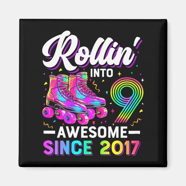 9th Birthday Shirt Girl Nine 9 Year Old Roller Ska Magnet (Vorne)