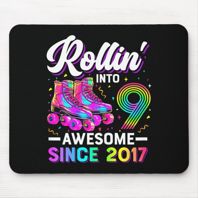 9th Birthday Shirt Girl Nine 9 Year Old Roller Ska Mousepad (Vorne)