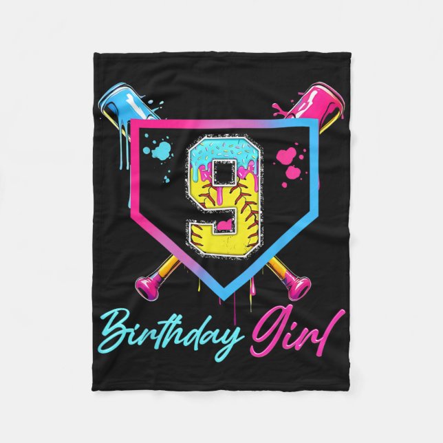 9th Birthday Softll Ice Cream Drip 9 Year Old Bday Fleecedecke (Vorderseite)