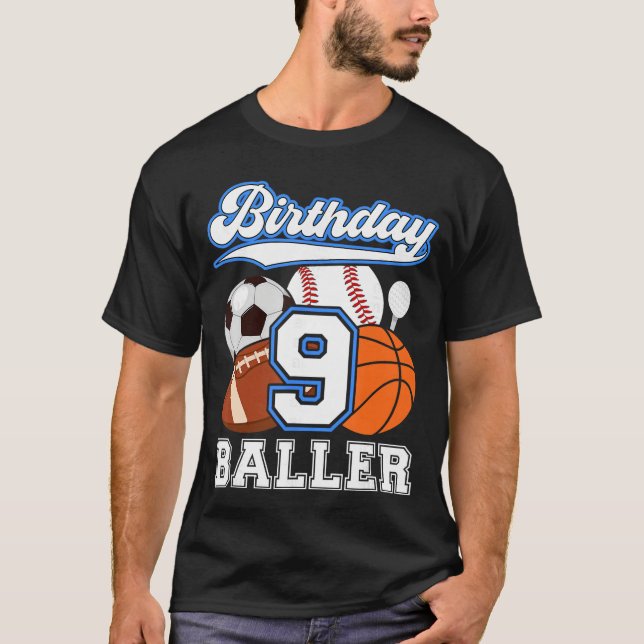9th Sports Birthday Party Nine Year Old Boy Birthd T-Shirt (Vorderseite)