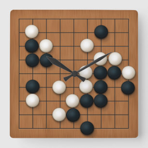 9x9 Go Board mit Steinen (braun) Quadratische Wanduhr