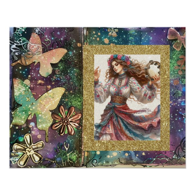 *~* A100 Boho Sinti und Roma Woman Dancer Tambouri Poster (Vorderseite)