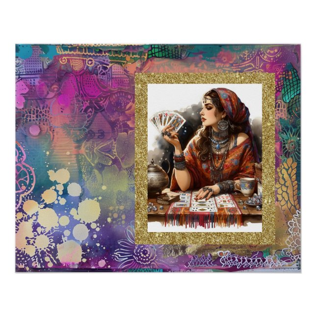 *~* A100 . Boho Sinti und Roma Woman Psychic Card  Poster (Vorderseite)