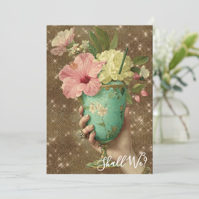 *~* A101 FOTO 10 Verzierter Cocktail BACHELORETTE Einladung (Stehend Vorderseite)