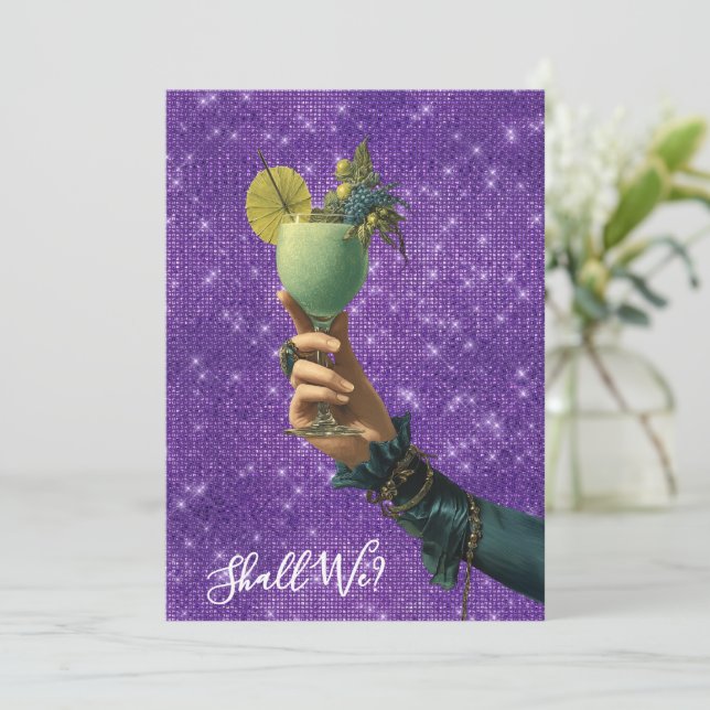 *~* A101 FOTO 2 Verzierter Cocktail BACHELORETTE I Einladung (Stehend Vorderseite)