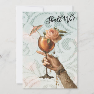 *~* A101 Verzierte Cocktail FOTO 3  JUNGGESELLINNE Einladung