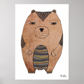 A3 Moderne braune Bären Kinder Kunst Illustration Poster
