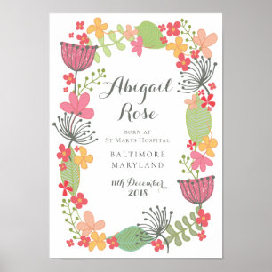 A3 Neue Baby Girl Geburtserklärung Keepake Poster