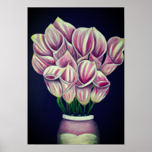A3 Schöne rosafarbene Blume Acrylmalerei Druck Poster