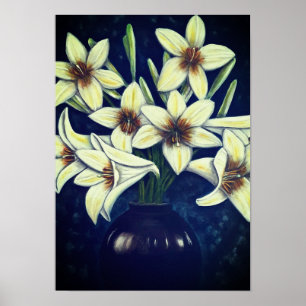A3 Schöne weiße Blume Acrylmalerei Druck Poster