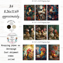 A4 Hahnen-Sammlung Geschenkpapier Decoupage