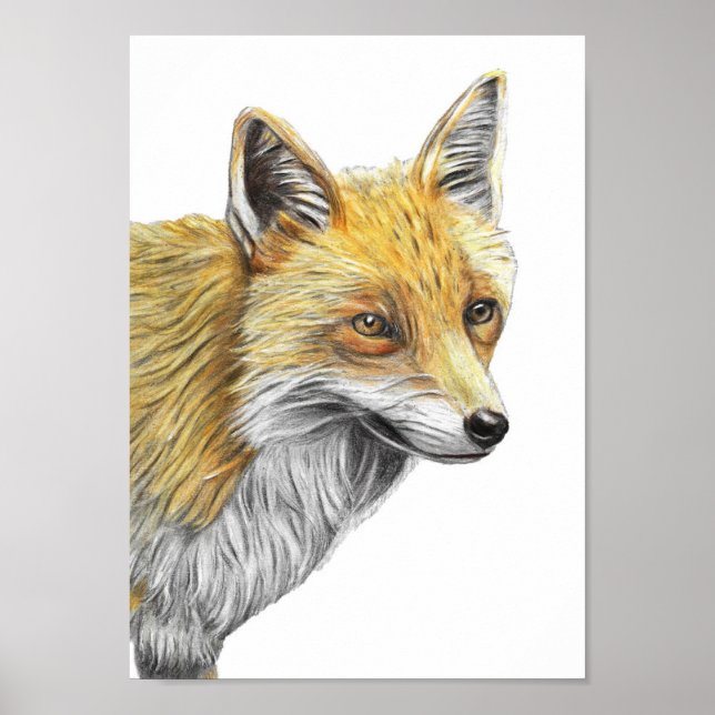 A4 Roter Foxenstopfstift Gezeichnet Druck Poster (Vorne)
