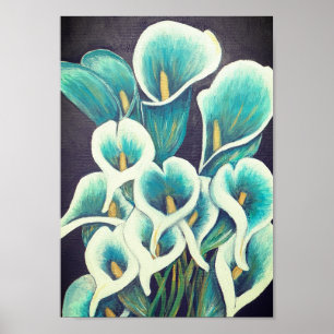 A4 Schöne Aquamarine Blume Acrylmalerei Druck Poster