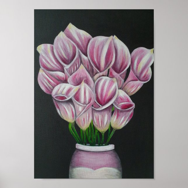 A4 Schöne rosa Blume Acrylmalerei Druck Poster (Vorne)