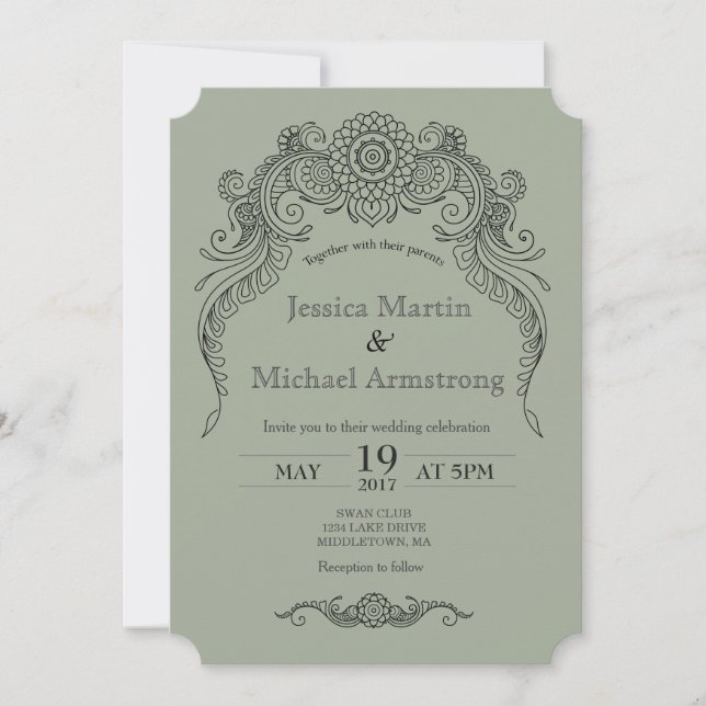A4-Vintage Scroll Design Hochzeitskarte Einladung (Vorderseite)