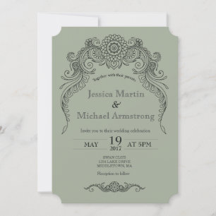 A4-Vintage Scroll Design Hochzeitskarte Einladung