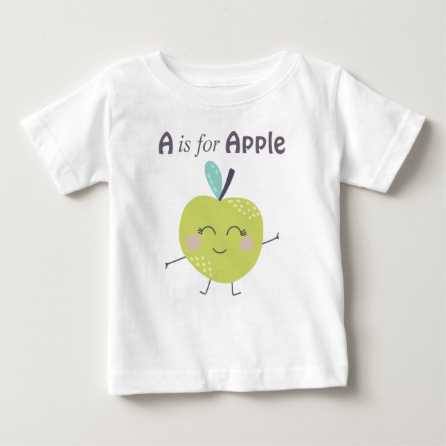 A: Apple Niedlich Illustration Alphabet Letter Baby T-shirt (Vorderseite)