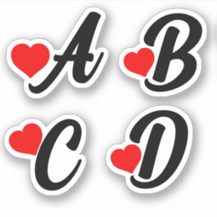 A B C D Briefe mit Herzen Aufkleber