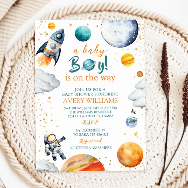 A Baby Boy Is On The Way Space Theme Baby Shower Einladung (Von Creator hochgeladen)