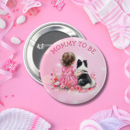 A Baby Girl and her Dog Mom To Be Baby Shower Button