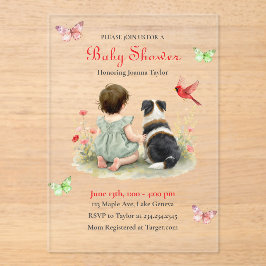 A Baby Girl and her Puppy Baby Shower Invitation Acryleinladungen
