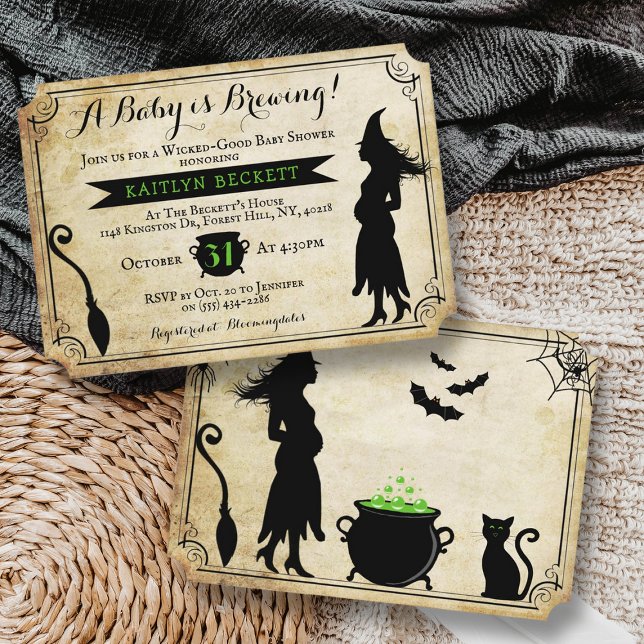 "A Baby is brew" Vintage Halloween-Kinderdusche Einladung (Von Creator hochgeladen)