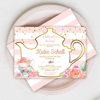 A Baby is Brewing Blush Flower Baby Shower Tea Einladung