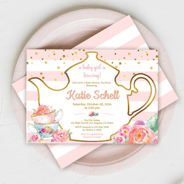 A Baby is Brewing Blush Flower Baby Shower Tea Einladung (Von Creator hochgeladen)