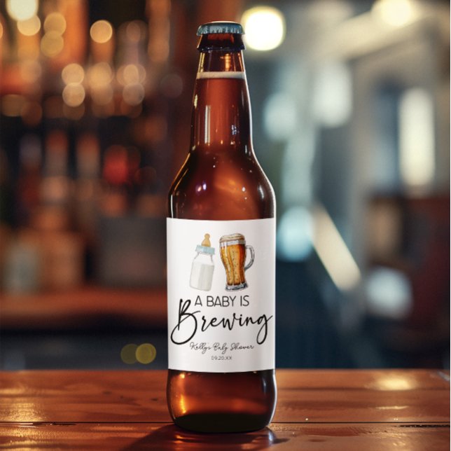 A Baby Is Brewing Bottle Beer Glass Baby Shower Bierflaschenetikett (Von Creator hochgeladen)