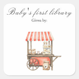 A baby is brewing coffee - baby's first library quadratischer aufkleber