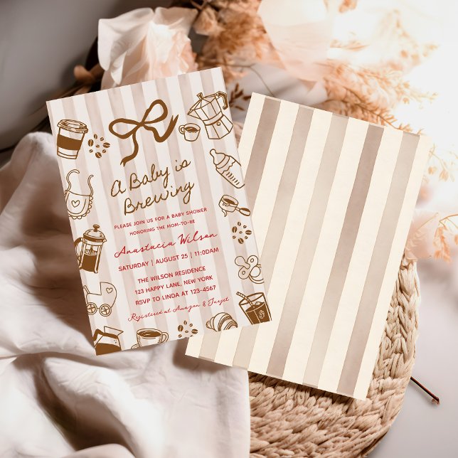 A Baby is Brewing Coffee bow hand drawn Shower Einladung (Von Creator hochgeladen)