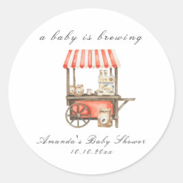 A Baby Is Brewing Coffee Cart Baby Shower Runder Aufkleber