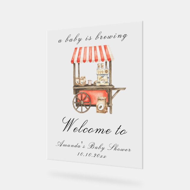 A Baby Is Brewing Coffee Cart Baby Shower Welcome Acrylschild (Winkel)