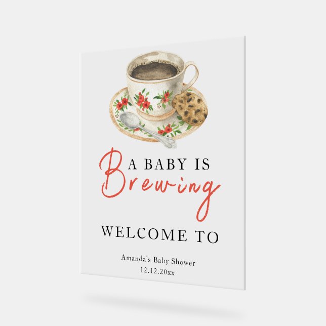 A baby is brewing coffee cup baby shower acrylschild (Winkel)