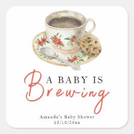 A Baby Is Brewing Coffee Cup Baby Shower Quadratischer Aufkleber