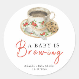 A Baby Is Brewing Coffee Cup Baby Shower Runder Aufkleber