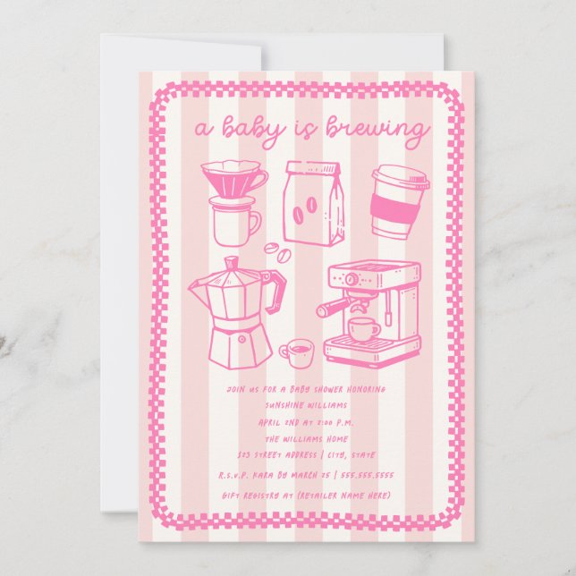 A Baby Is Brewing Coffee Girl Pink Baby Shower Einladung (Vorderseite)