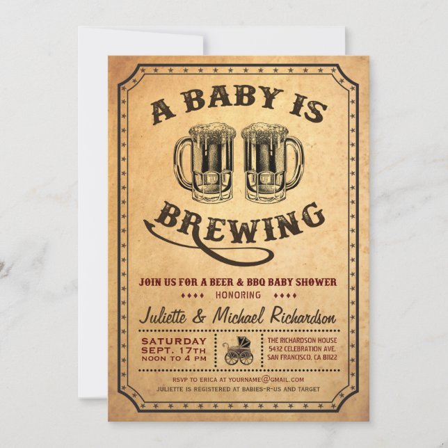 "A Baby is Brewing" Einladungen zur Babydusche GRI (Vorderseite)