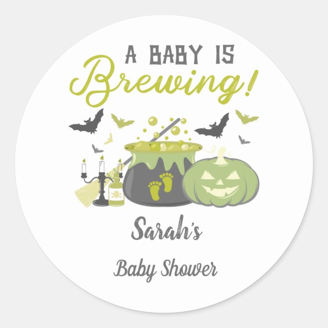 A Baby Is Brewing Halloween Baby Shower Runder Aufkleber (Vorderseite)