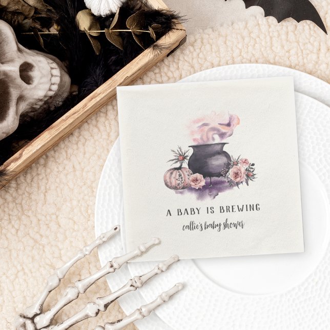 A Baby Is Brewing | Halloween Baby Shower Serviette (Von Creator hochgeladen)