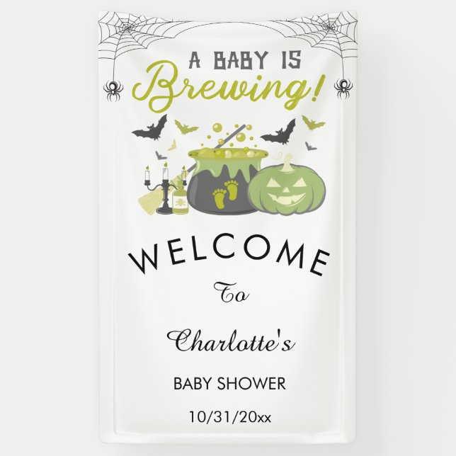 A Baby Is Brewing Halloween Baby Shower Welcome Banner (Vertikal)