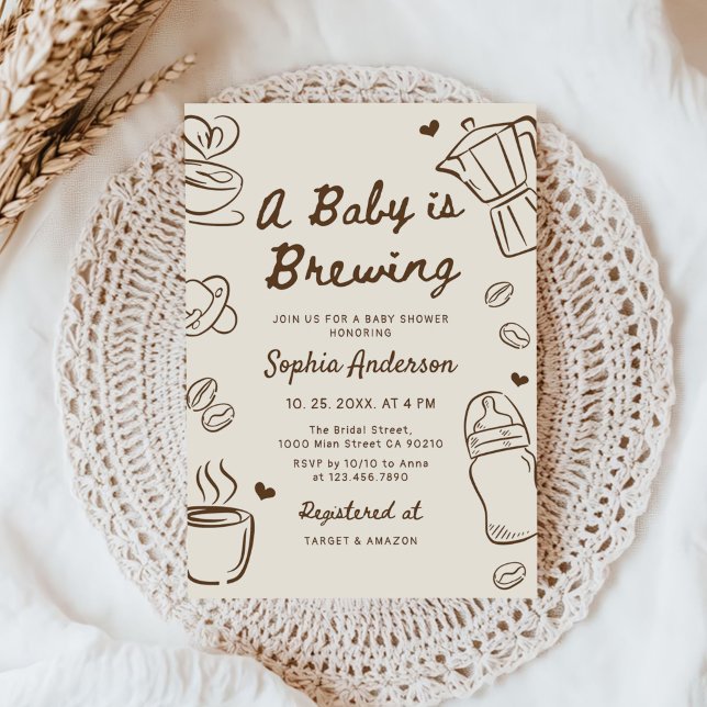 A Baby is Brewing Hand Drawn Coffee Baby Shower Einladung (Von Creator hochgeladen)